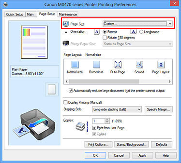 Canon : PIXMA Manuals : MX470 series : Setting Paper Dimensions Canon : PIXMA Manuals : MX470 series : Setting Paper Dimensions